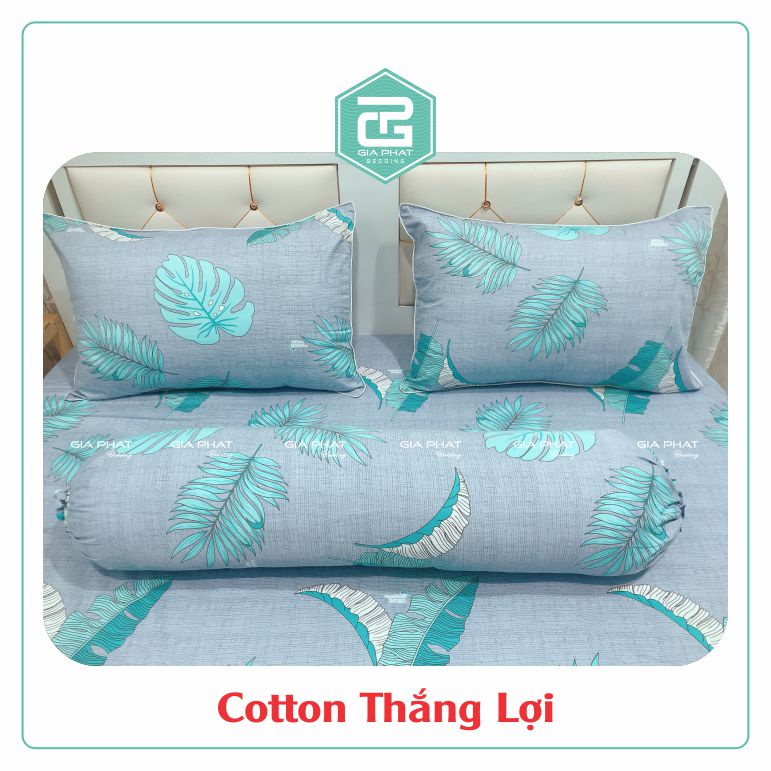 Bộ ga gối Thắng Lợi {4 món}100% Cotton chuẩn logo họa tiết Lá Chuối