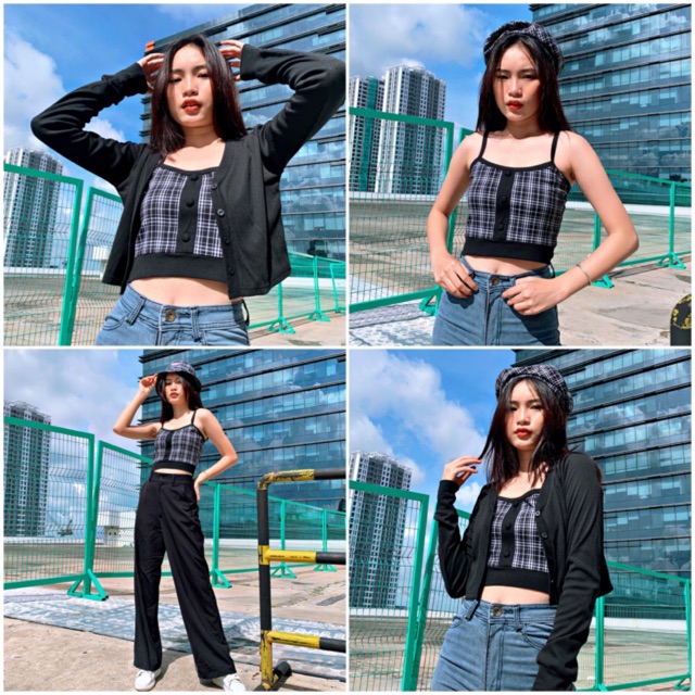 Combo 2 áo Cookie Plaid (caro đen) by Natthy Style