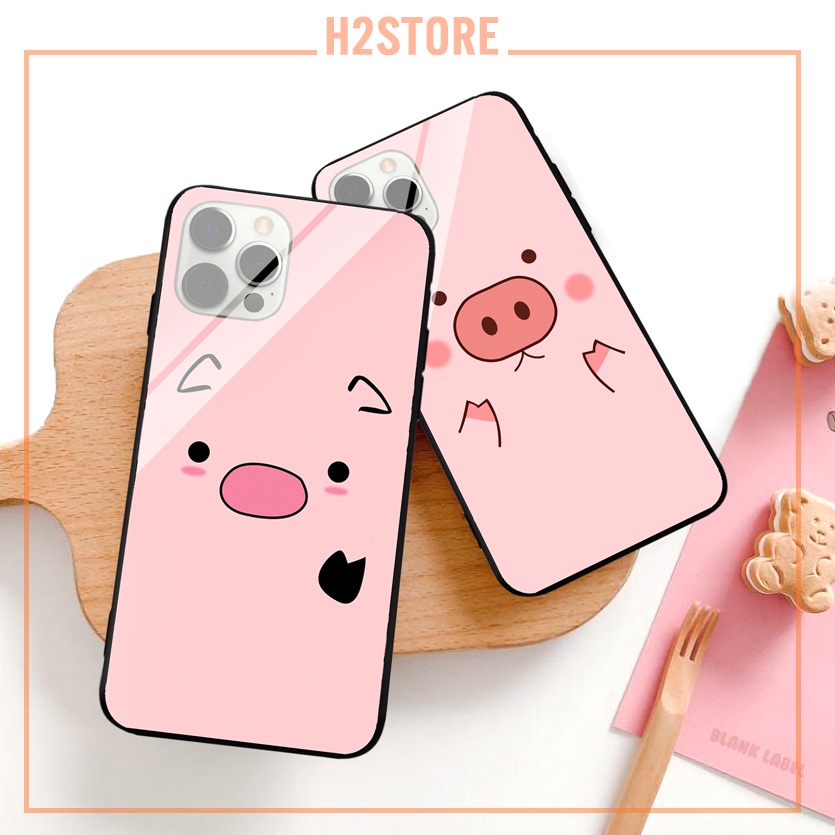 Ốp kính iphone heo con cho iphone 13 12 pro max mini 11 14 pro max plus x r xs max 7 8 plus 6 s plus se 2020
