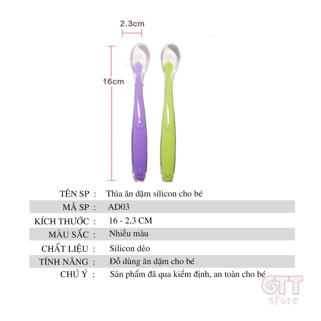 Muỗng thìa ăn dặm cho bé silicone dẻo an toàn tiện lợi nhiều màu THIA02