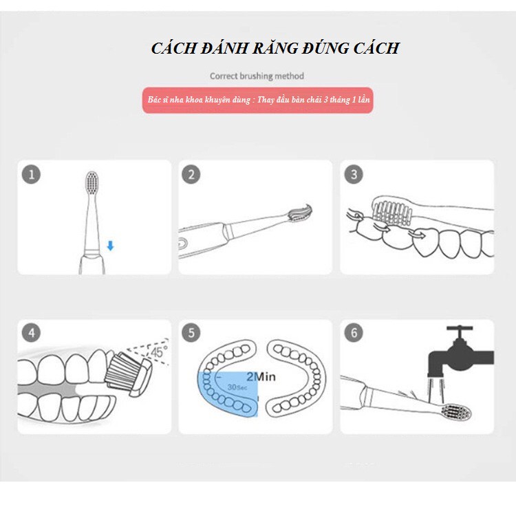 Bàn chải đánh răng điện sóng âm máy đánh răng tự động 6 tốc độ với lông chải siêu mềm giá sỉ lẻ Kho hàng giá rẻ VN