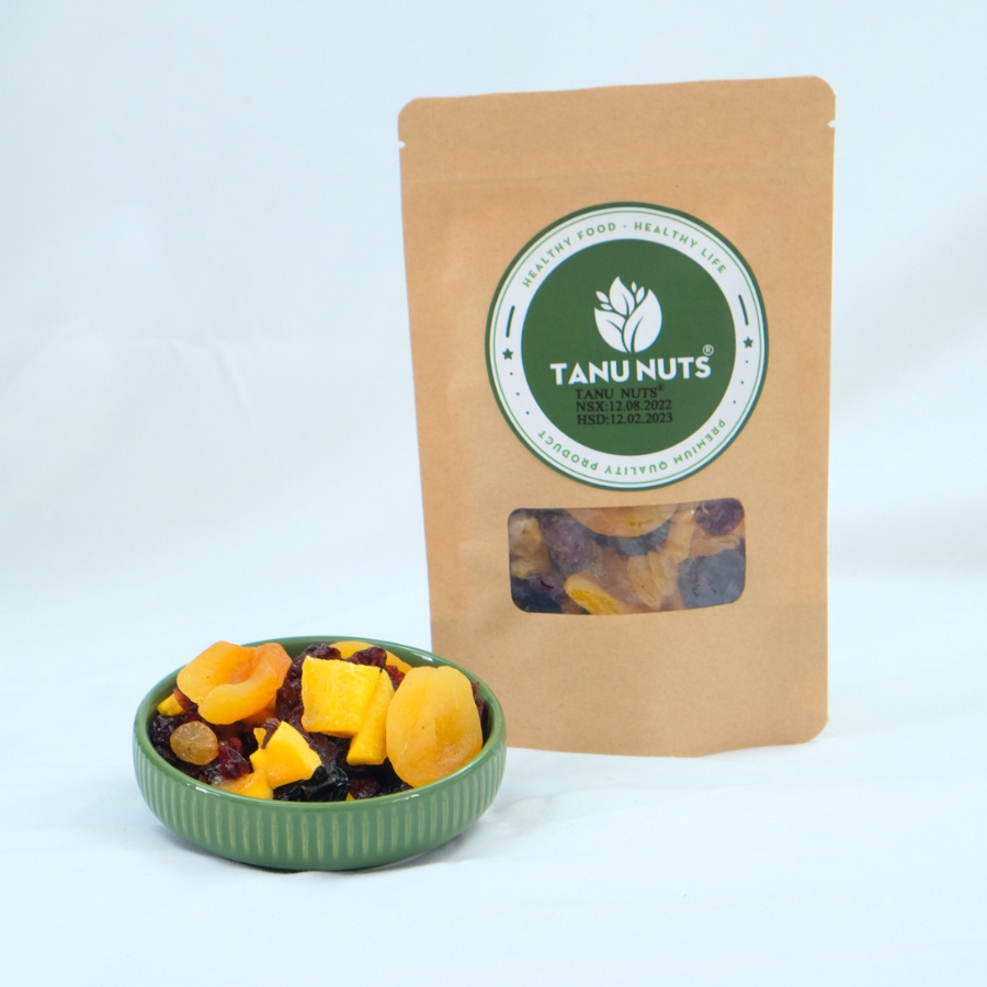 Quà tặng TANU NUTS túi 75g trái cây sấy dẻo không đường mix 4 loại mơ, xoài sấy, nho khô, việt quất.