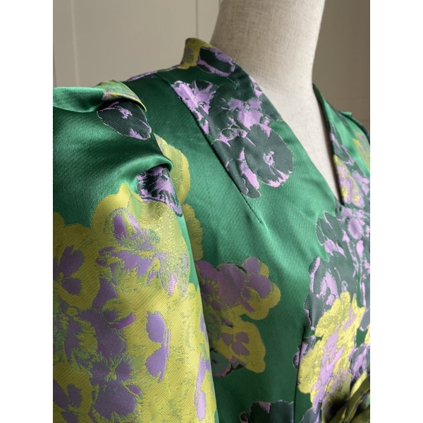 JULIA Dress by CECILIA váy thiết kế gấm lụa tafta xanh lá floral green