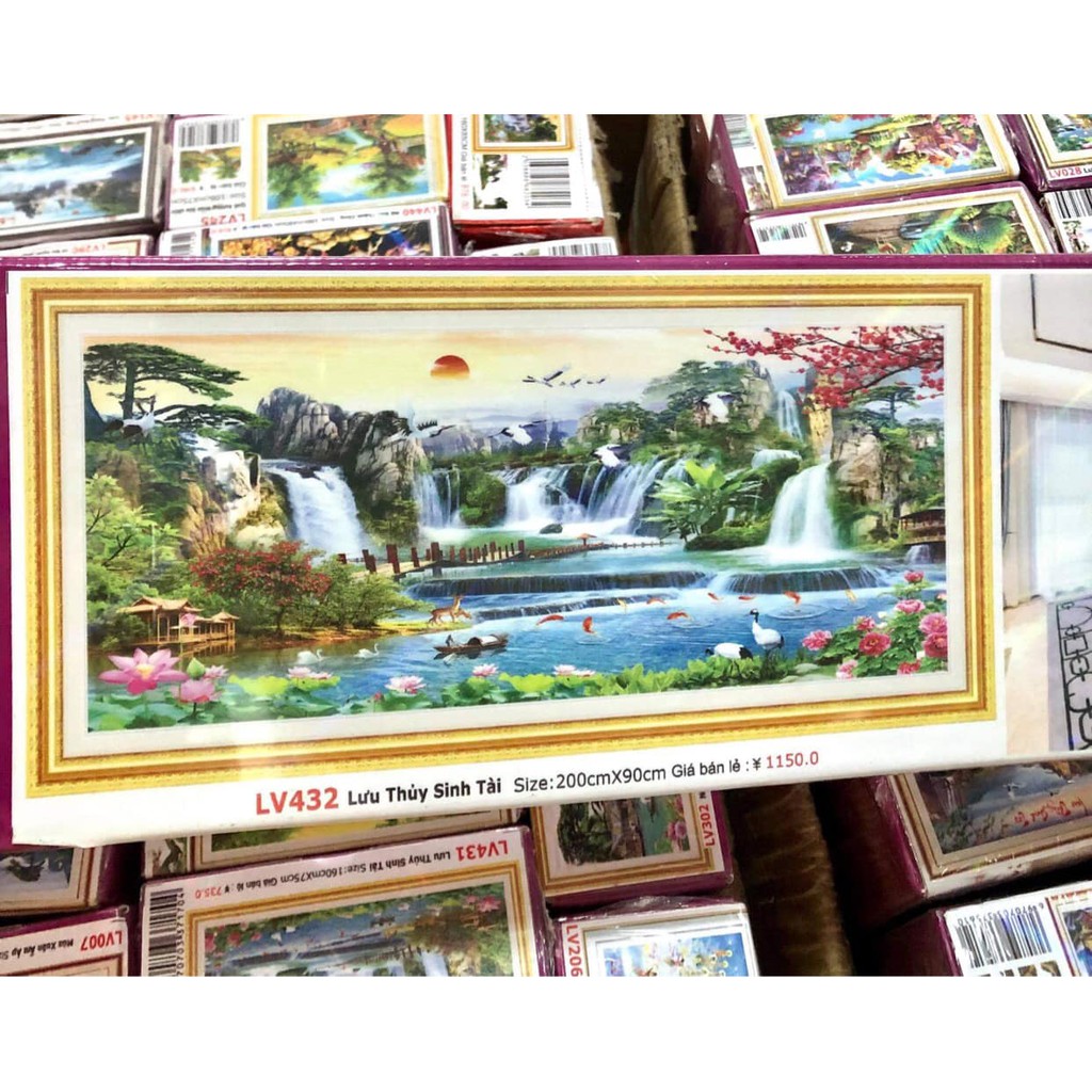 Tranh đính đá phong cảnh Lưu Thủy Sinh Tài (chưa đính đá)