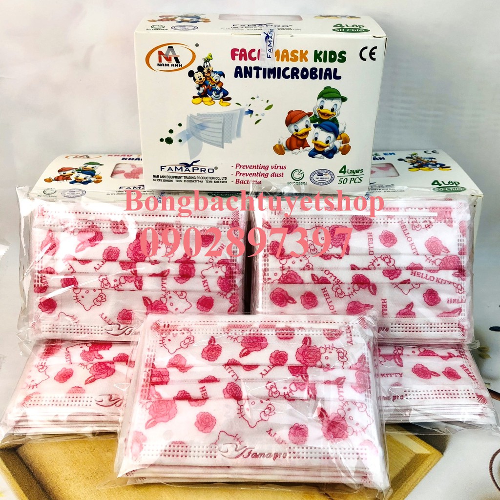 Khẩu Trang Em Bé Nam Anh 4 Lớp Kháng Khuẩn 50 cái/ hộp - Khẩu Trang Famapro cho bé Famapro