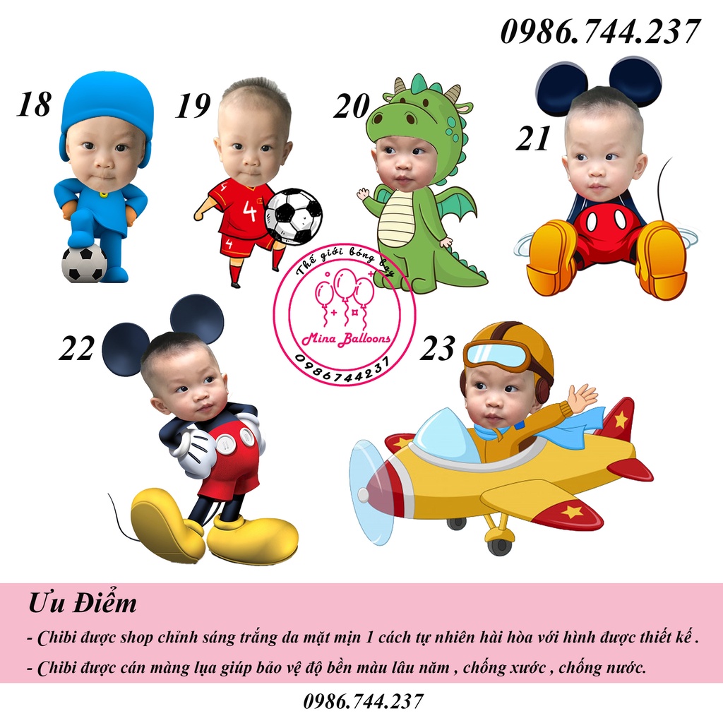 Hình Chibi cỡ to 40cm cho bé trai, thiết kế hình Chibi trang trí tiệc sinh nhật