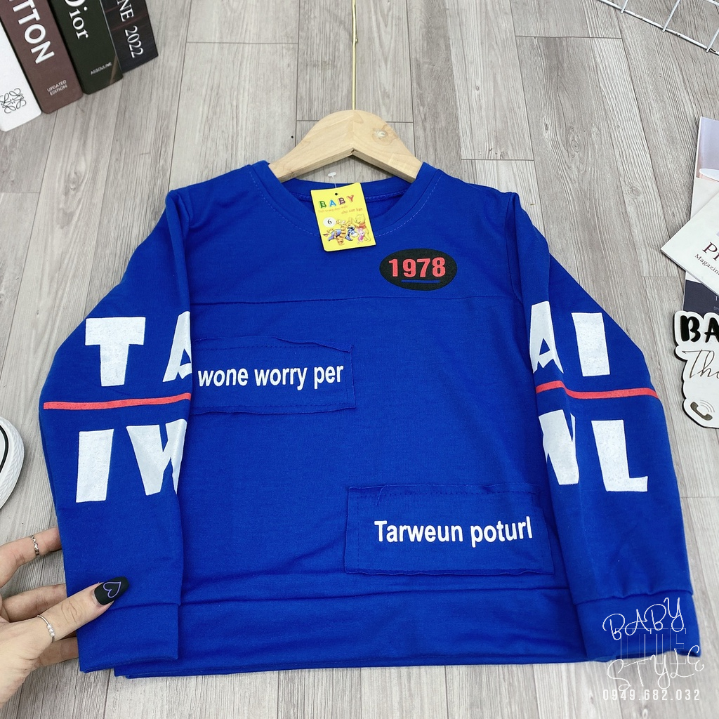 Áo thun nỉ - Áo sweater bé trai &quot;WORRY&quot; 14-45kg (4-14 tuổi). Thoải mái - ấm áp. Hàng may kỹ. B43