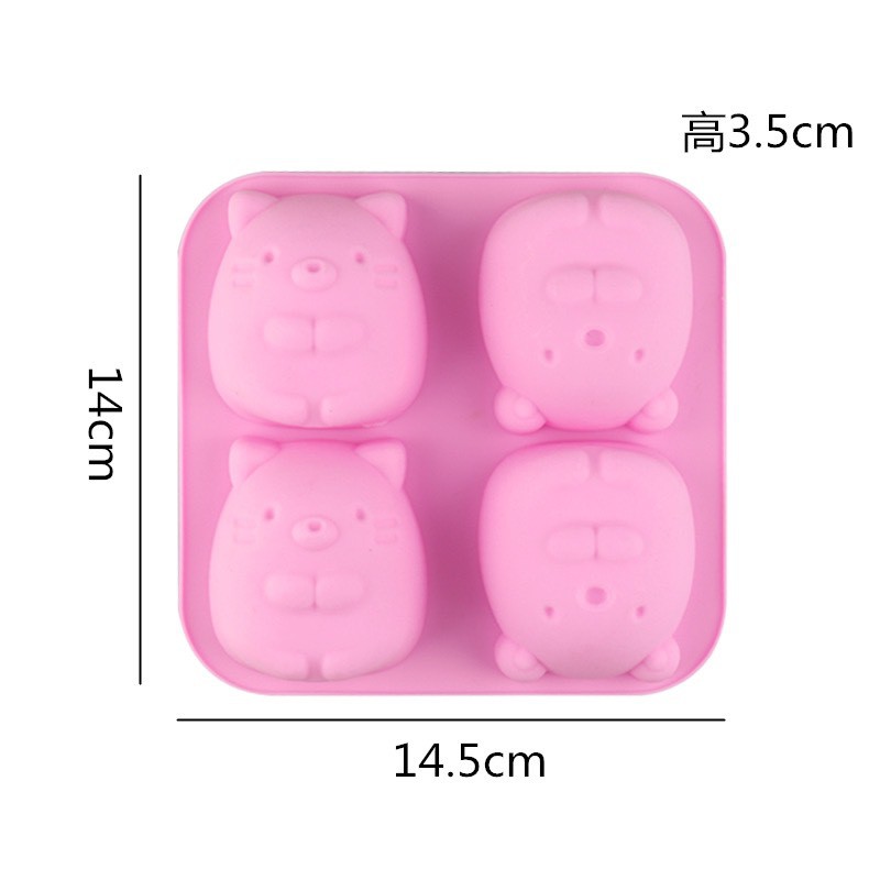 Không có nắp - Khuôn silicon làm Pudding đậu hũ non làm cơm nhiều hình thú 3D nghộ nghĩnh