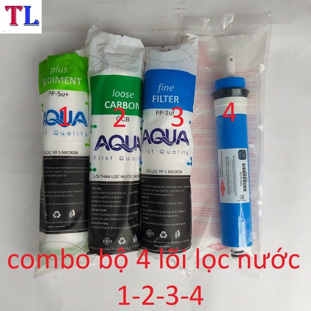 Lõi Lọc Nước Số 4 Màng RO DOW FILMTEC + bộ lõi lọc nước AQUA số 1,2,3 ( bộ lõi 1234)