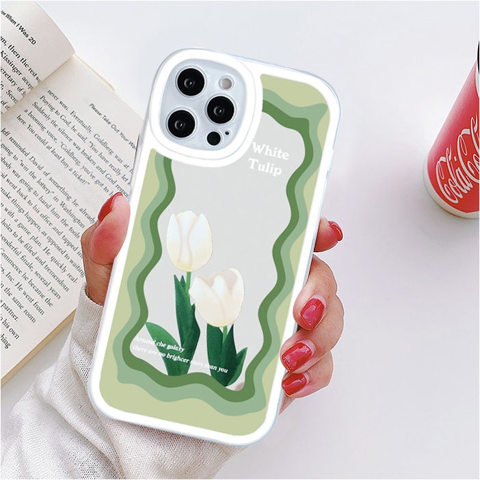 Ốp lưng iphone gương cạnh vuông hoa tulip white 6/6plus/7/7plus/8/8plus/x/xs/11/12/13/pro/max/plus/promax-Sale HOT A4-8