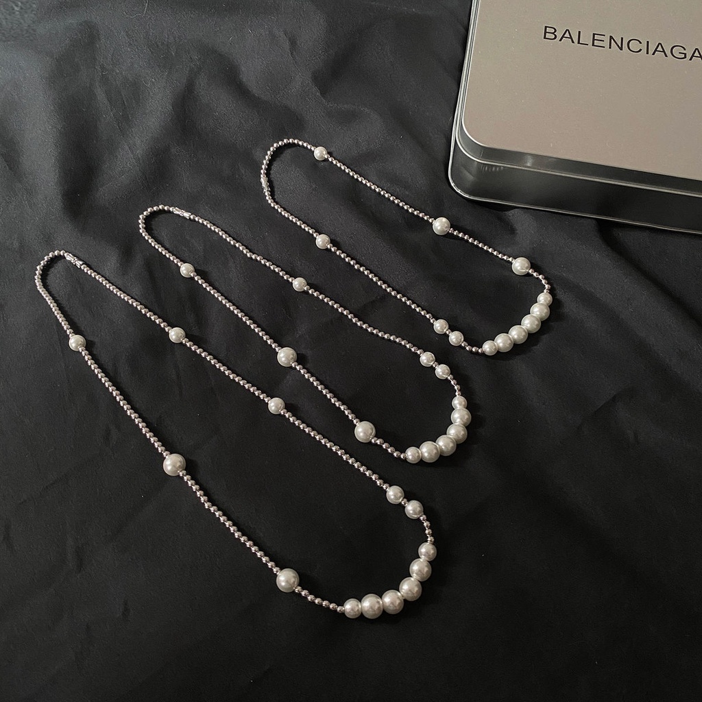 vòng cổ Thép Titan Đính Ngọc Trai Phong Cách Hip Hop Cá Tính