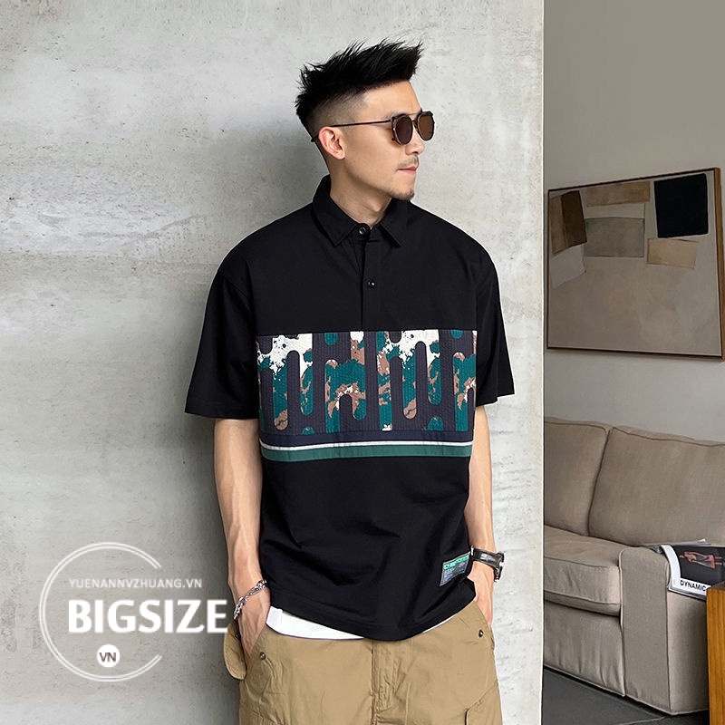 Áo Thun polo Nam Bigsize Áo phông Nam có cổ in hình hoạ tiết tay ngắn form rộng mùa hè Phong cách Hàn Quốc Thời Trang trẻ trung đẹp cao cấp cho người mập béo 100kg 150kg