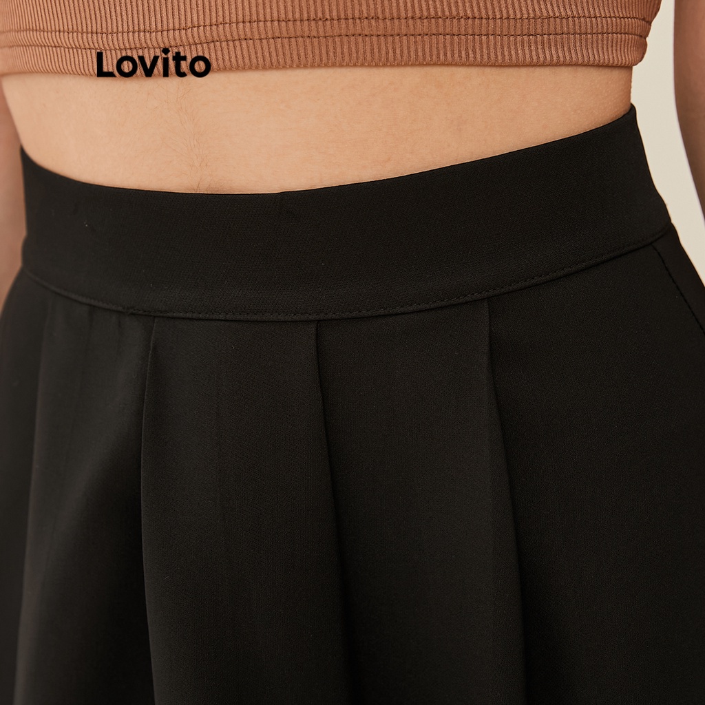 Lovito Váy Xếp Ly Cơ Bản Kẻ Sọc Lovito L20D381 (Đen)