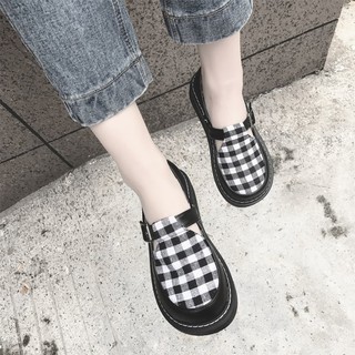 [SẴN ĐEN 39 - SALE] Giày ulzzang mũi tròn caro (ảnh thật khách đi ở cuối)