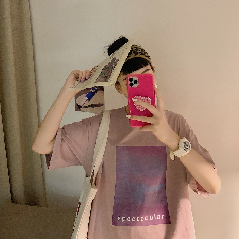 SUXI Áo Thun Ngắn Tay Cổ Tròn Dáng Rộng In Họa Tiết Đơn Giản Dễ Phối Đồ Thời Trang Mùa Hè Cho Nữ