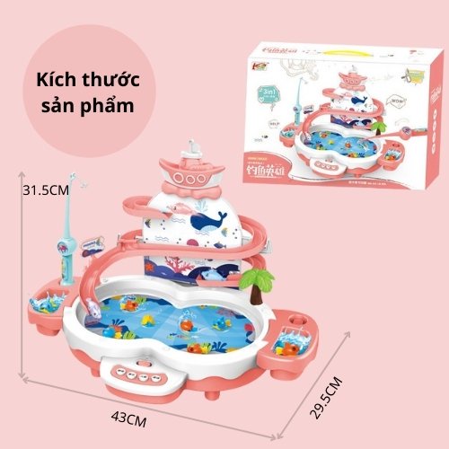 Bộ đồ chơi câu cá cao cấp 3in1, đồ chơi câu cá tháp trượt mô hình có nhạc vui nhộn, đồ chơi cho bé trai, bé gái