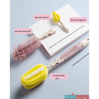 SET đồ vệ sinh bình sữa vệ sinh bình uống nước 06 món cho mẹ và bé