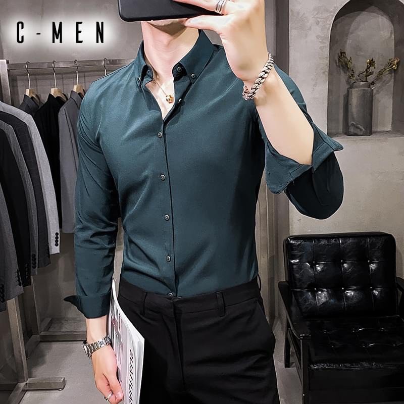 Áo sơ mi nam dài tay Gavin cổ bẻ, áo sơ mi trắng vải lụa nến không nhăn không xù | BigBuy360 - bigbuy360.vn