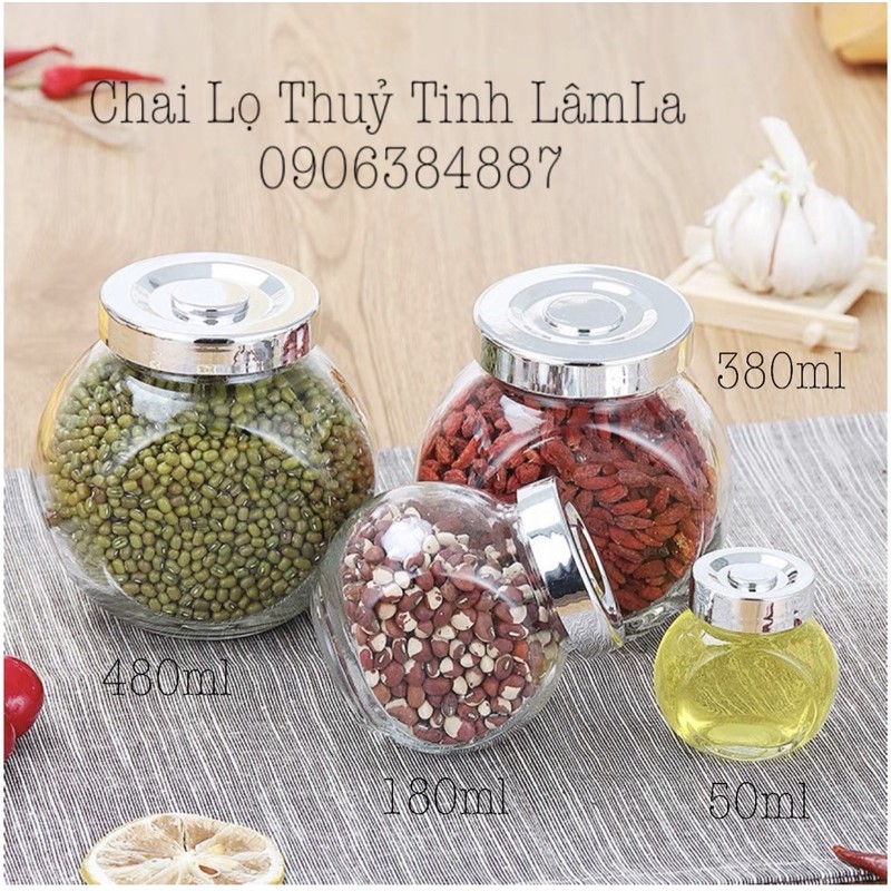 Hũ Thuỷ Tinh Nghiêng Nắp Nhựa Bạc 180ml 380ml 480ml | Đựng gia vị , thực phẩm khô , mật ong | BigBuy360 - bigbuy360.vn