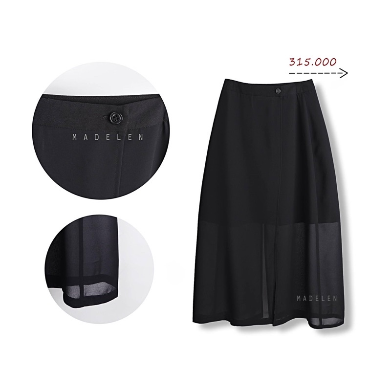 Chân váy xẻ dài nữ vải chiffon màu đen MADELEN