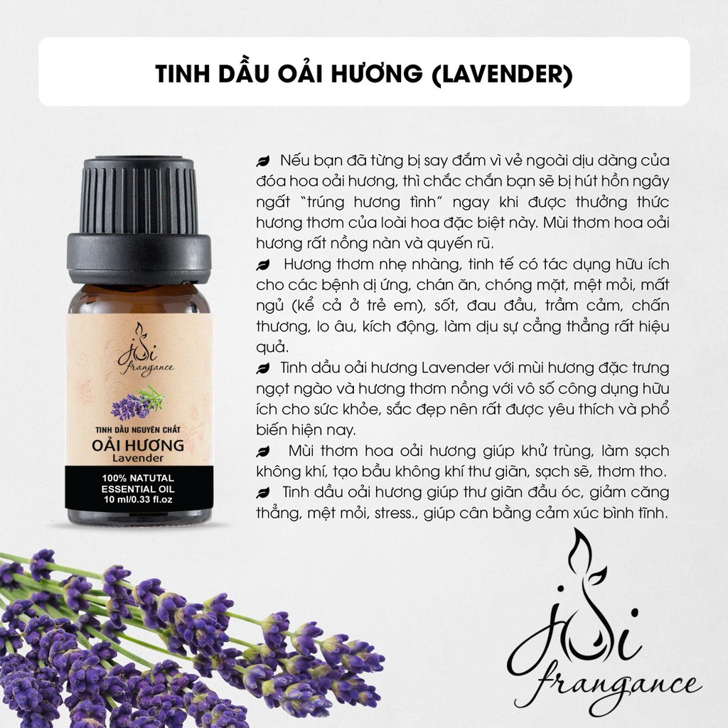 Tinh dầu Oải Hương nguyên chất - Lọ 10 ml | Kiểm nghiệm GC-MS và COA chuẩn USDA