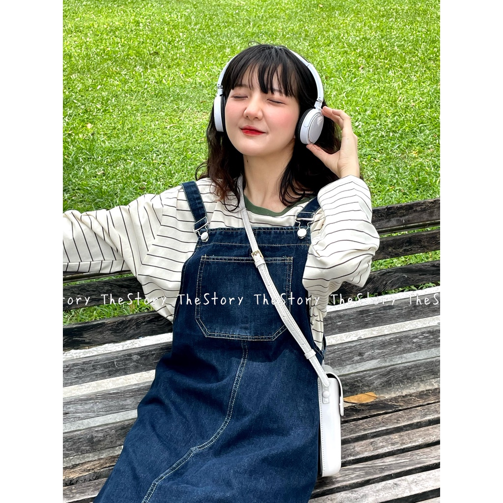 Yếm váy jean dài  D1067 xanh sẫm