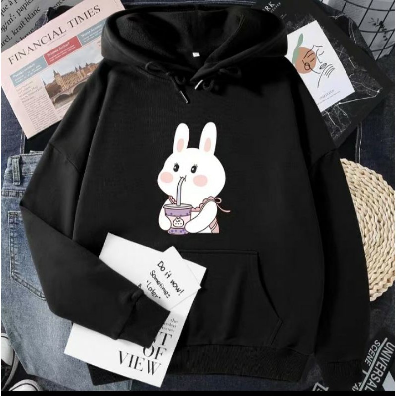 Áo hoodie nỉ bông thỏ uống sữa siêu kute chất nỉ dày dặn | BigBuy360 - bigbuy360.vn