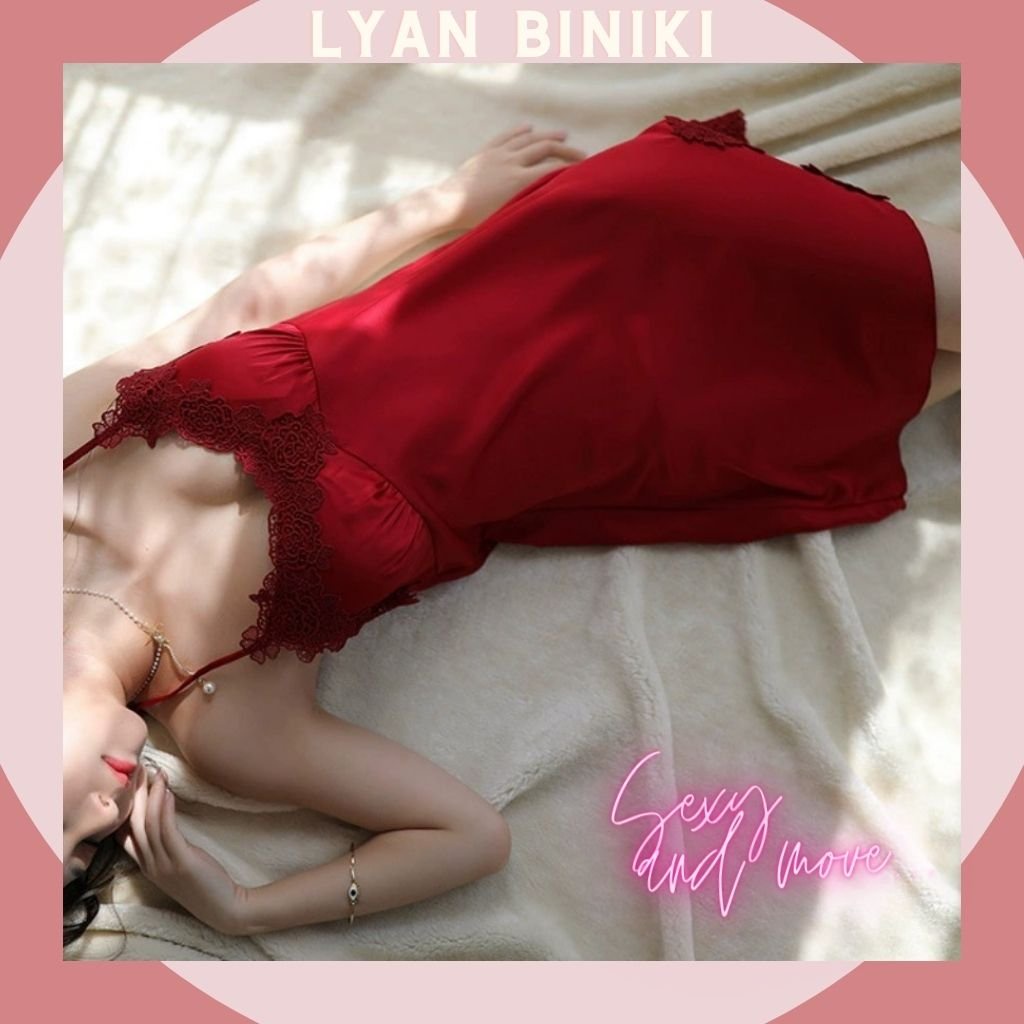 Đầm ngủ váy ngủ lụa 2 dây phối ren cao cấp sexy gợi cảm LYAN BIKINI - L001