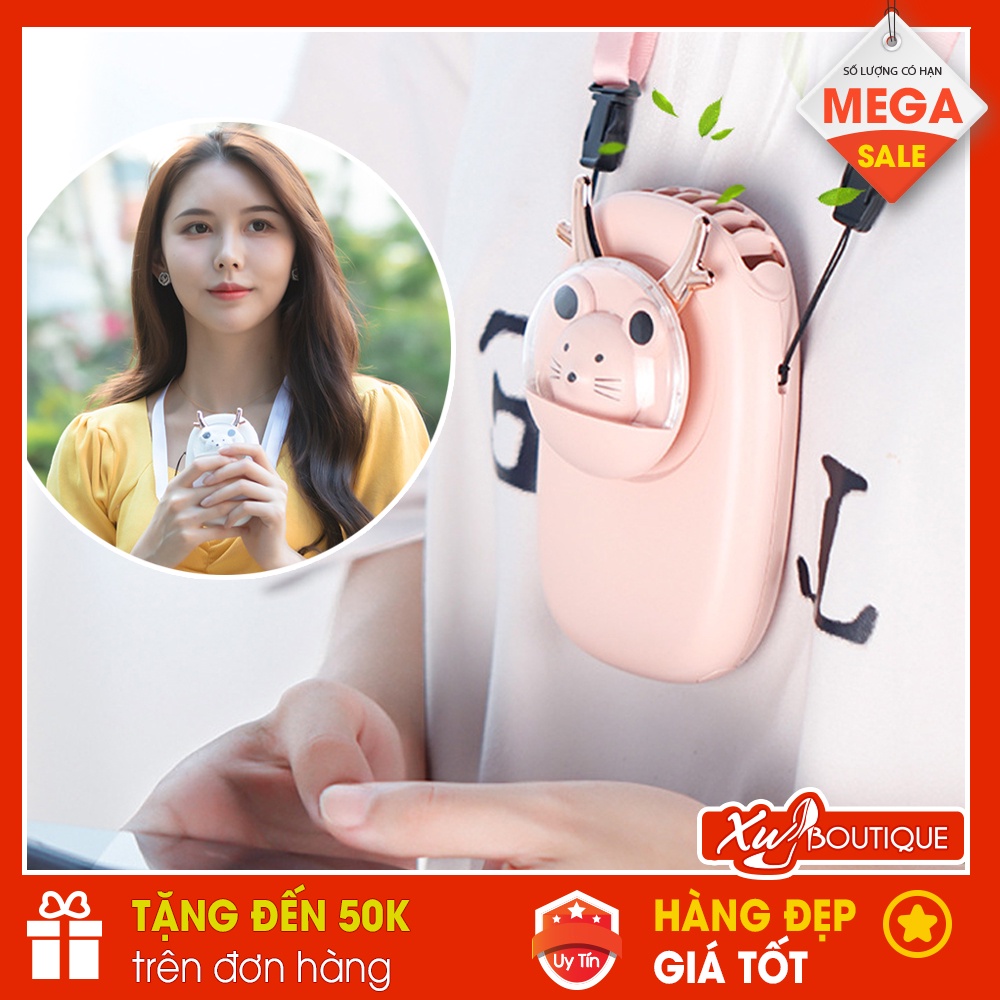 Quạt Cầm Tay Mini Tích Điện Hình Thú Cute Kèm Dây Đeo Cổ - Tặng Dây Sạc