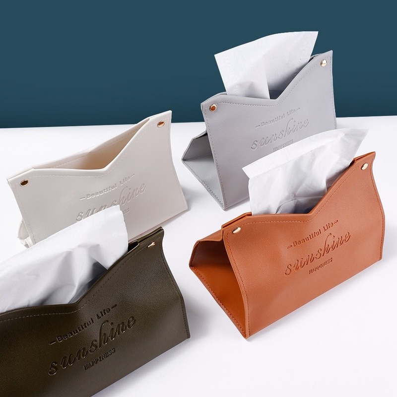 Hộp Đựng Khăn Giấy Bằng Da PU Đa Năng Hình Chữ V Phong Cách Bắc Âu Chống Thấm Nước Tiện Dụng