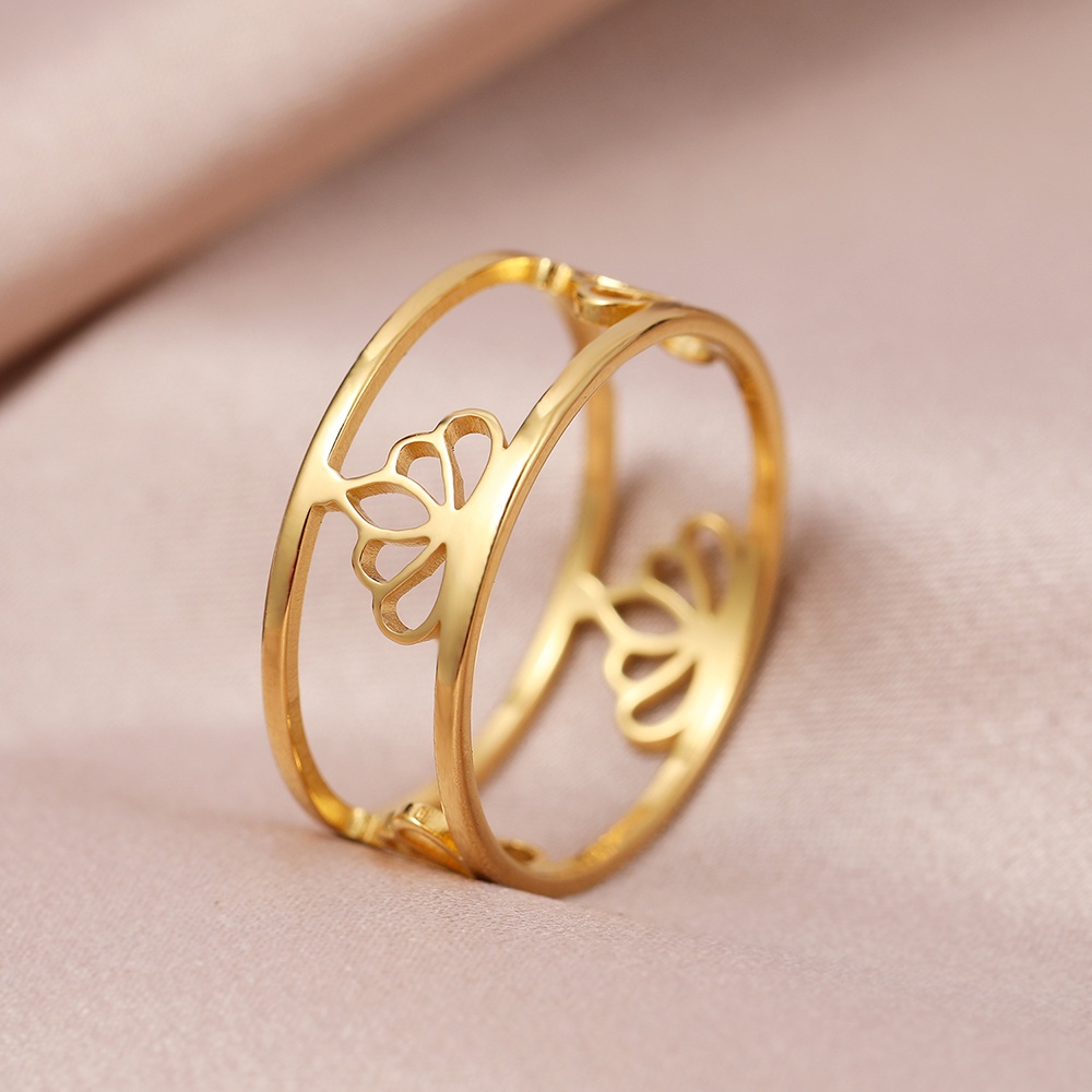Nhẫn Thép Không Gỉ Hình Hoa Sen Phong Cách Vintage Thời Trang Cho Nữ