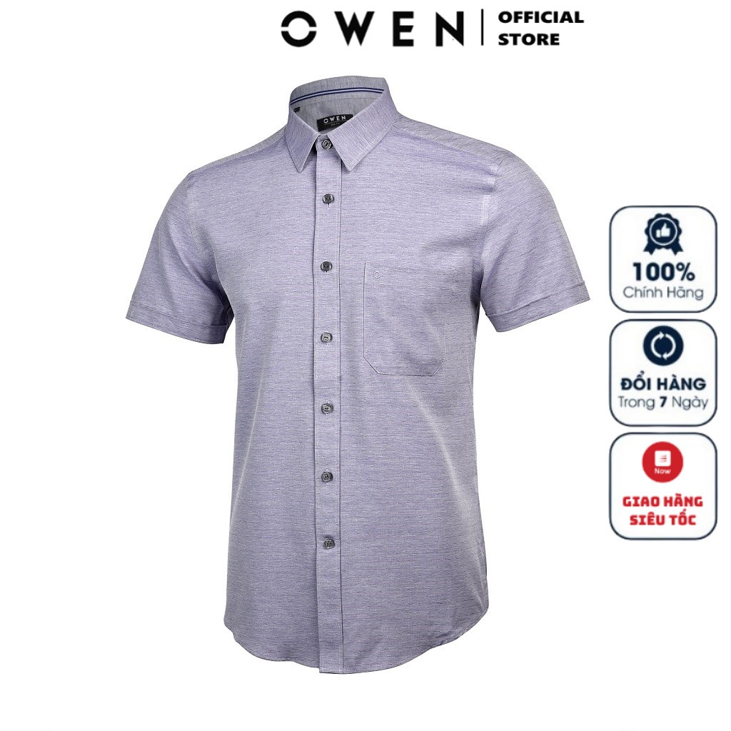 Áo Sơ Mi Nam Tay Ngắn Owen AS90535NT Chất Nâu Cafe Kiểu Dáng Slim Fit