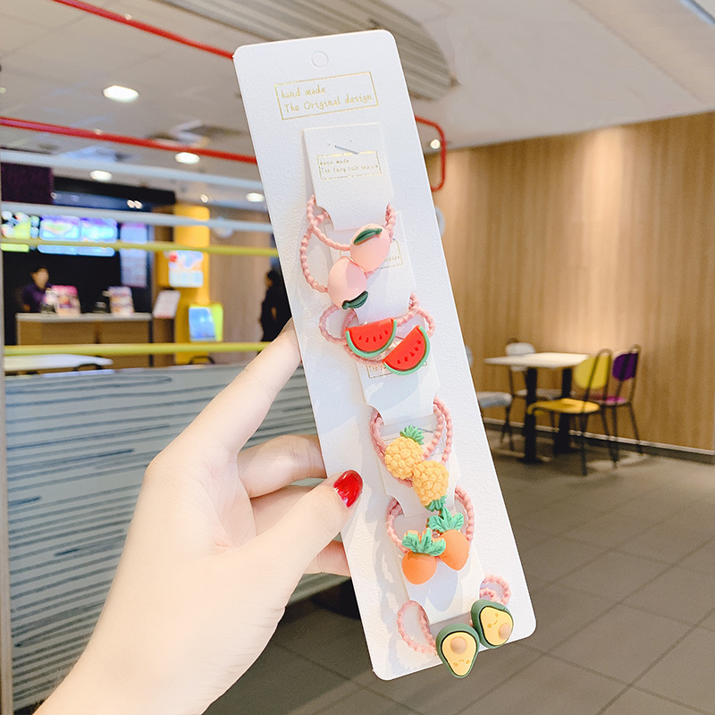 Bộ 10 Dây Thun Buộc Tóc Đính Hoa / Trái Cây Xinh Xắn Dành Cho Bé Gái
