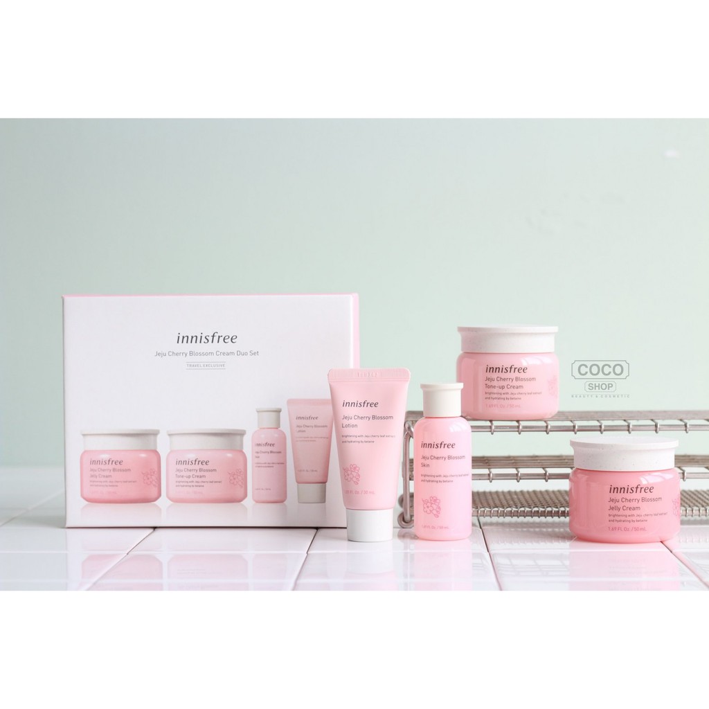 Set Dưỡng Innisfree Jeju Cherry Blossom Cream Duo Set - Travel Exclusive ( Hồng ) -  [Coco Shop]