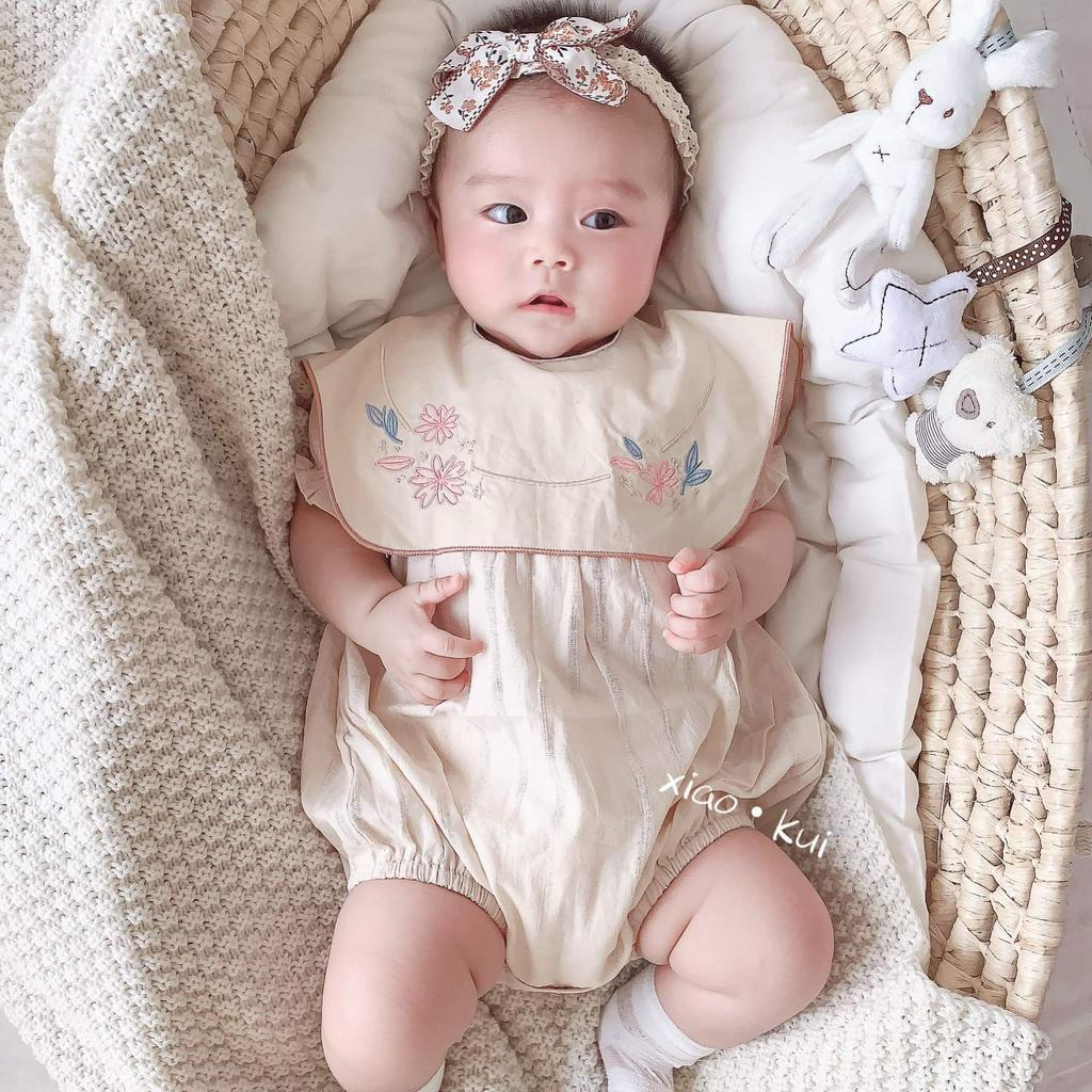 Bộ Áo Liền Quần Tay Ngắn Họa Tiết Thêu Cho Bé Gái 0-24 Tháng Tuổi