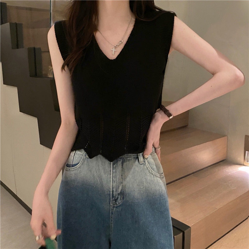 Áo Dệt Kim Sát Nách Dáng Rộng Cổ Chữ V Thời Trang Mùa Hè Cho Nữ Có 5 Kiểu