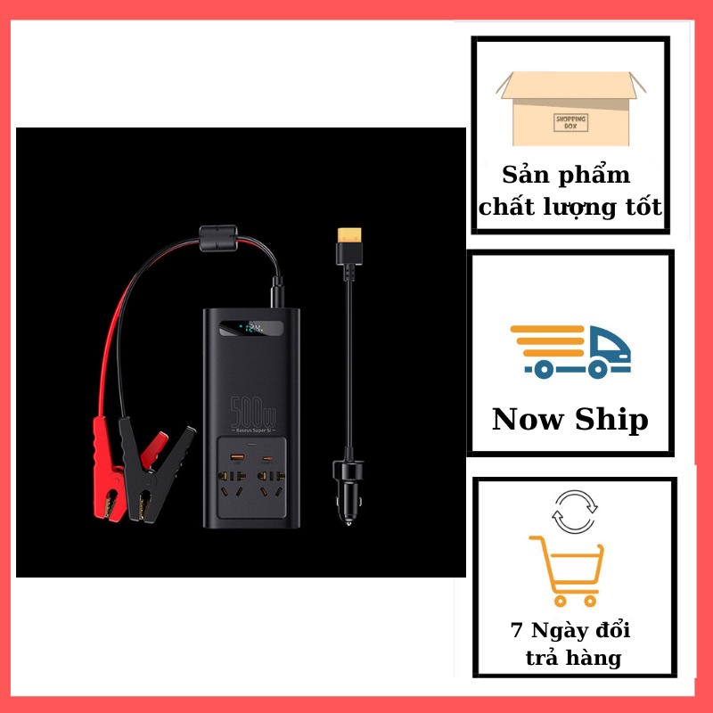 Bộ đổi nguồn 220v Baseus 500w, cục đổi nguồn điện trên xe ô tô, tâu sạc ô tô hàng nhập khẩu