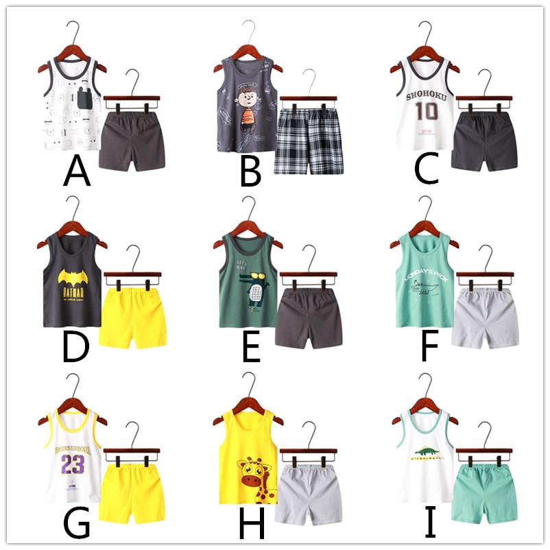 Set áo thun ba lỗ + quần short thoải mái năng động cho bé