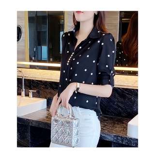 Áo Sơ Mi Nữ Chấm Bi Tay Lỡ Cài Cúc