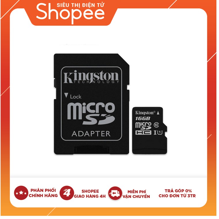 Thẻ nhớ Kingston MicroSD 16GB Class 10 - Hãng phân phối chính thức