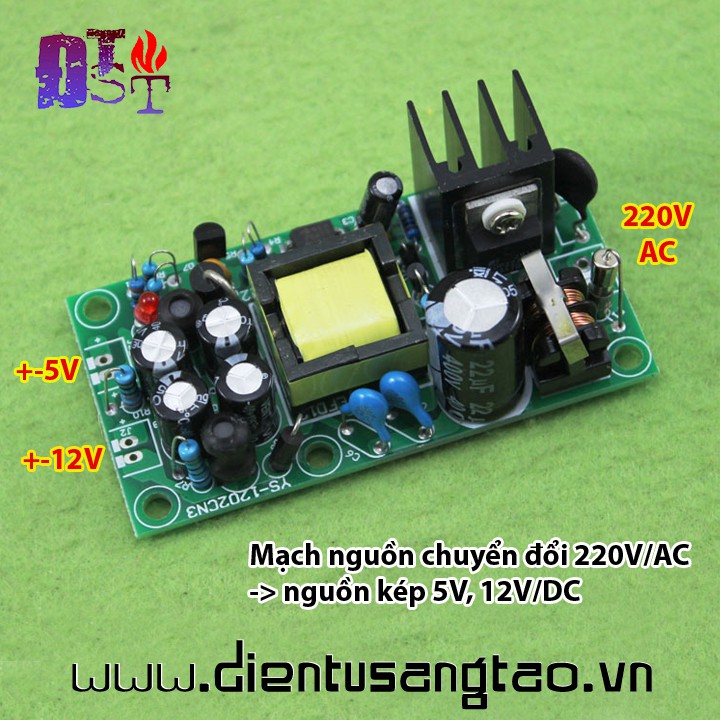 Mạch đổi nguồn 220V AC ra nguồn 5V, 12V DC