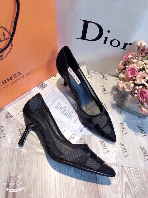 Cao gót thân lưới gót nhọn 5cm mũi quấn vải