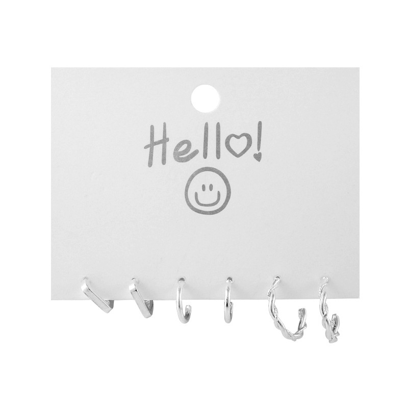 Bông Tai Kim Loại Hình Chữ C/Vuông/Tròn Nhỏ Dạng Xoắn Không Phai Màu Cho Nữ