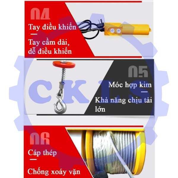 Tời điện treo KENBO PA200 tải trọng tối đa 160kg, cáp dài 12 mét, 30 mét