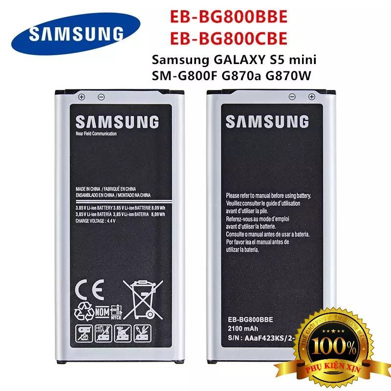 Pin Samsung S5 Mini ( EB-BG800BBE ) / EB-BG800BBE EB-BG800CBE 2100MAh S5 Mini S5MINI SM-G800F G870A Chính Hãng