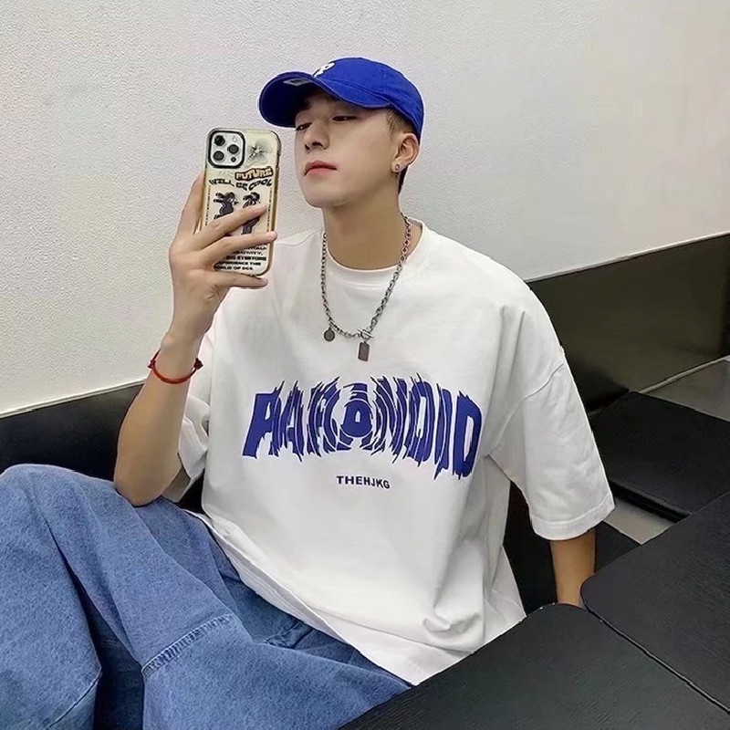 Áo Thun Tay Ngắn Dáng Rộng Cổ Tròn In Chữ Size M-8XL Phong Cách Nhật Bản Cho Nam