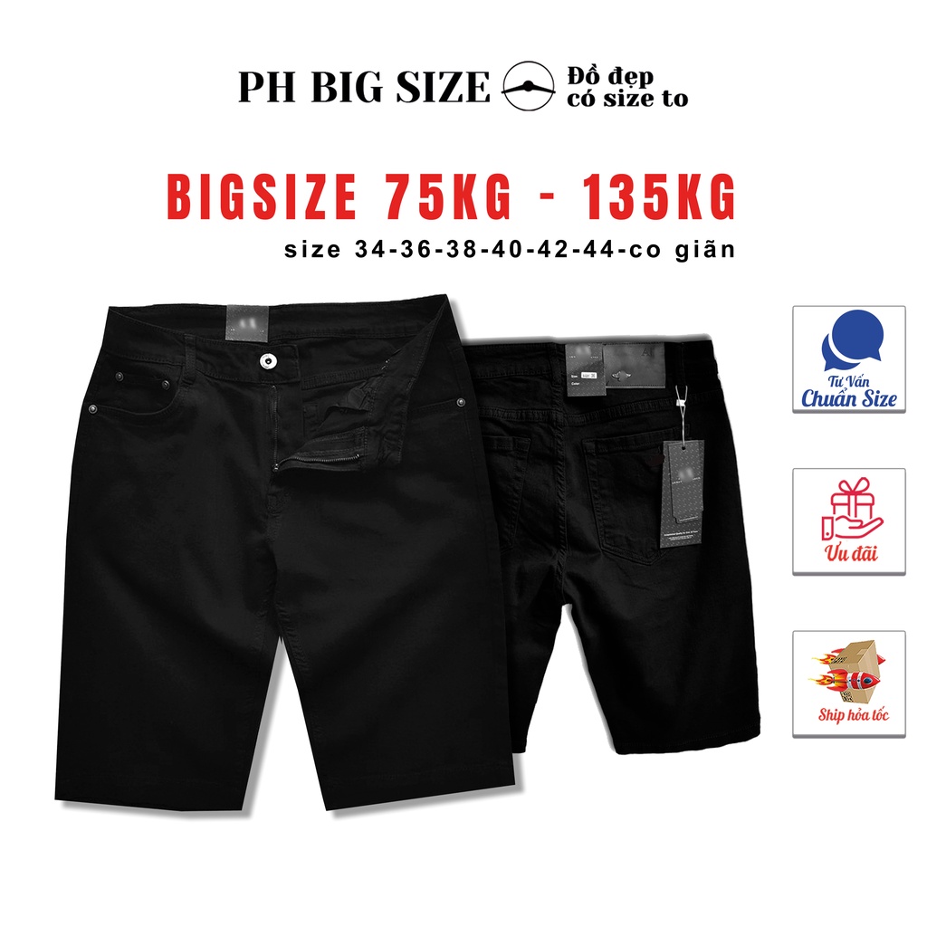 Short Jean Bigsize | Quần ngố ngoại cỡ 75kg - 135kg màu đen co giãn | PH Big Size | Q114