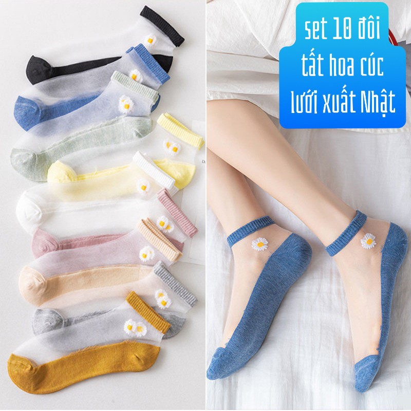 SET 10 Đôi Tất nữ/ vớ nữ Lưới Hoa Cúc Mùa Hè Cho Nữ Nhiều Màu