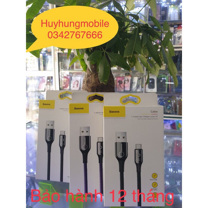 Cáp sạc Samsung tự ngắt Baseus Type-c có đền LED dài 1m.