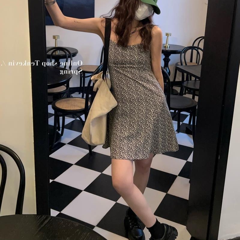 Đầm Hoa Hai Dây Thời Trang Mùa Hè Hàn Quốc Cổ Điển Dành Cho Nữ